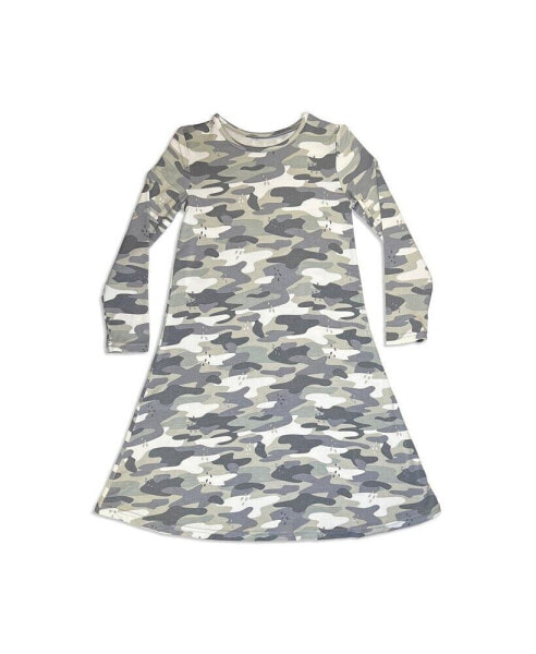 Toddler| Child Girls Grey Camo Long Sleeve Dress