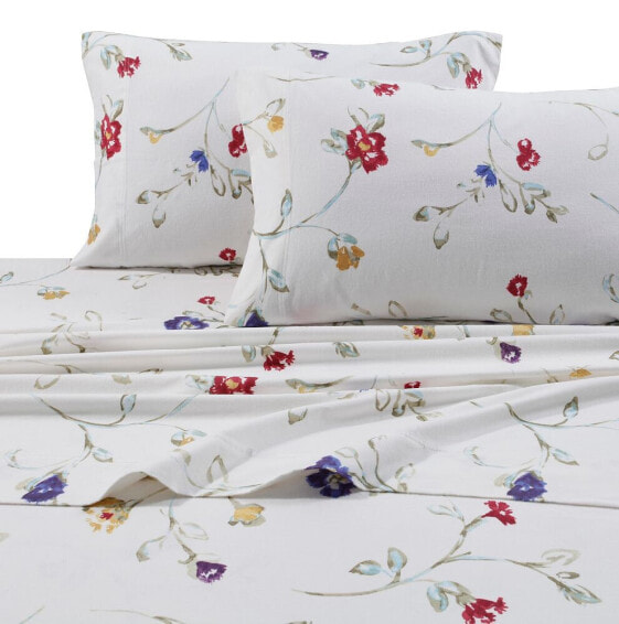 Flannel Floral Garden 170-GSM Cotton Extra Deep Pocket Printed Cal King Sheet Set