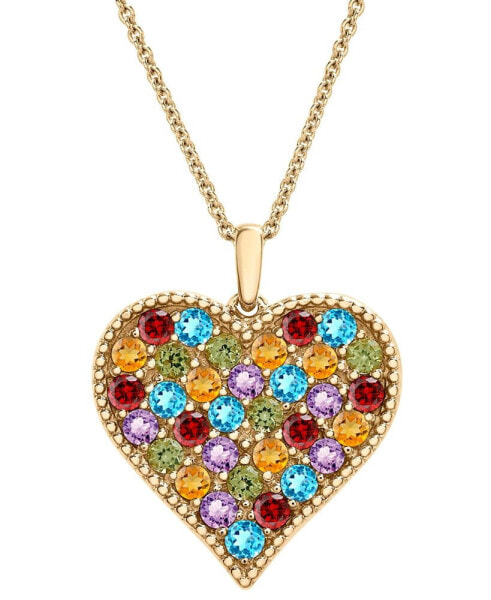 Multi-Gemstone Pavé Heart 18" Pendant Necklace (2 ct. t.w.) in 14k Gold-Plated Sterling Silver