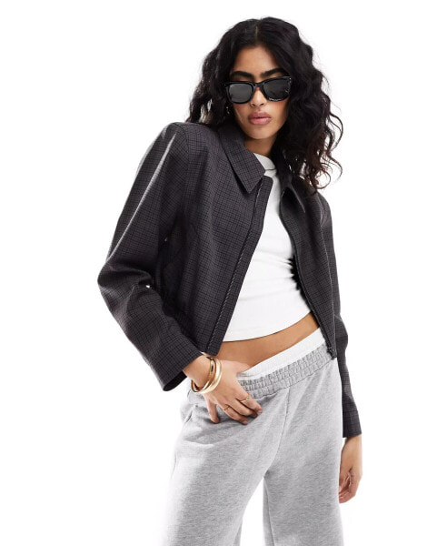 ASOS DESIGN top collar cropped bomber jacket in check