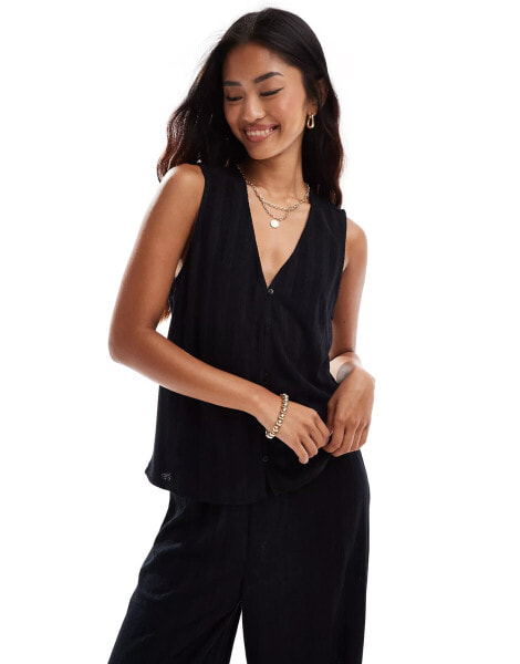 Vila lightweight rib knit sleeveless waistcoat co-ord in black