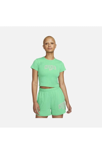 Футболка укороченная женская Nike Sportswear зеленая из хлопка