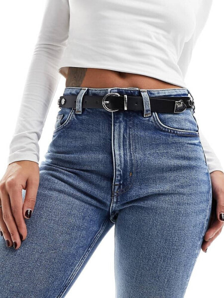 ASOS DESIGN studded waist and hip jeans belt in black 