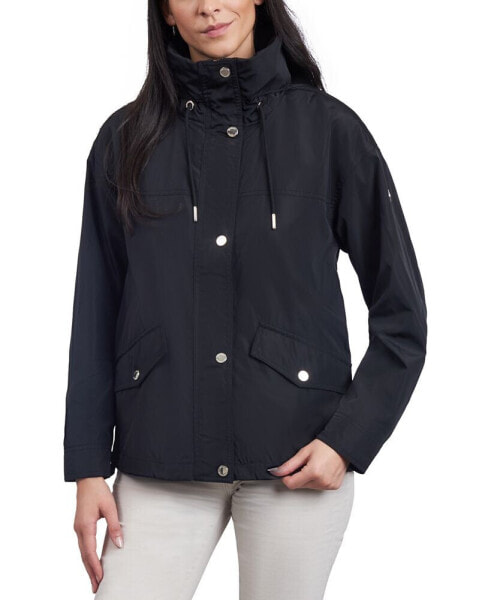 Women's Petite Hooded Bomber Raincoat