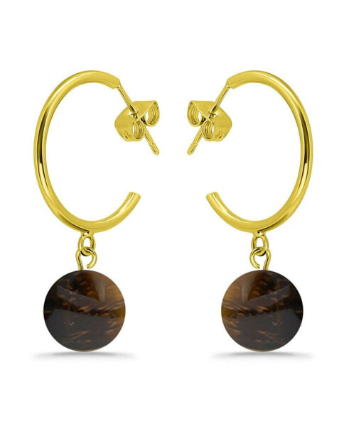 14K Gold Plated Multi Genuine Stone Hoop Earrings