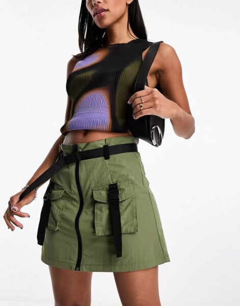 ASOS DESIGN hardware detail mini skirt in khaki