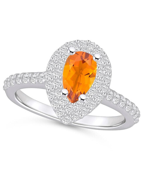Citrine and Diamond Accent Halo Ring in 14K White Gold