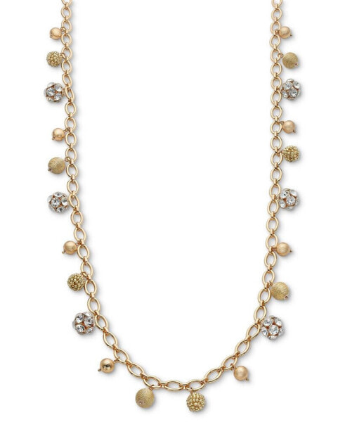 Gold-Tone Crystal & Thread-Wrapped Bead Charm Necklace, 36" + 3" extender, Created for Macy's