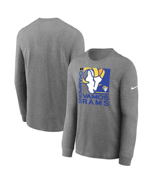 Men's Heathered Charcoal Los Angeles Rams 2021 NFC Champions Team Slogan Long Sleeve T-shirt