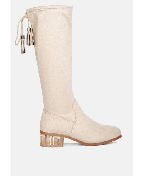 Francesca tassels detail short heel calf boot