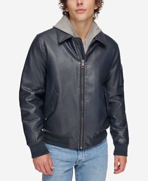 Men's Faux-Leather Bomber Jacket