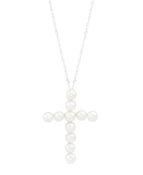 Cultured Freshwater Pearl (4mm) Cross 18" Pendant Necklace in Sterling Silver