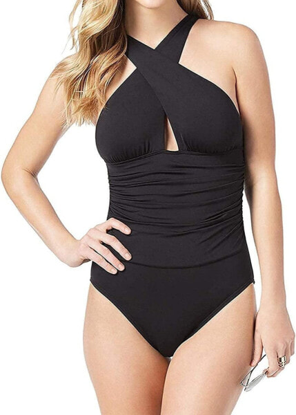 Michael Michael Kors 283916 High Neck Shirred One-Piece Swimsuit, Size 10
