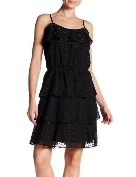 Parker 156272 Women's Texture Dotted Ruffle Slip Dress Black Sz. Small