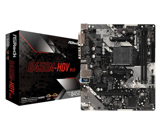 ASRock B450M-HDV R4.0 - AMD - Socket AM4 - AMD Athlon - AMD Ryzen™ 3 - 2nd Generation AMD Ryzen™ 3 - 3rd Generation AMD Ryzen™ 3 - AMD... - DDR4-SDRAM - 32 GB - DIMM - Материнская плата