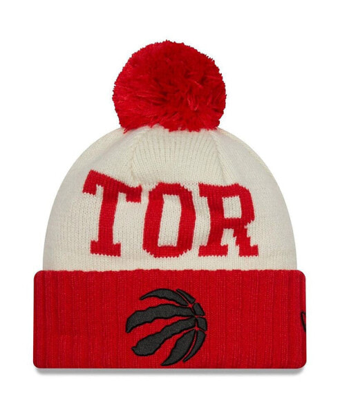 Men's Red, Cream Toronto Raptors 2022 NBA Draft On The Court Cuffed Knit Hat with Pom