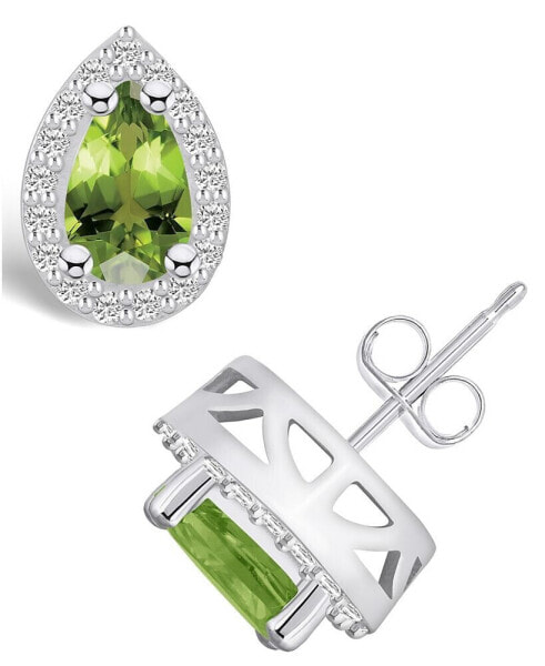 Peridot (1-7/8 ct. t.w.) and Diamond (1/3 ct. t.w.) Halo Stud Earrings in 14K White Gold