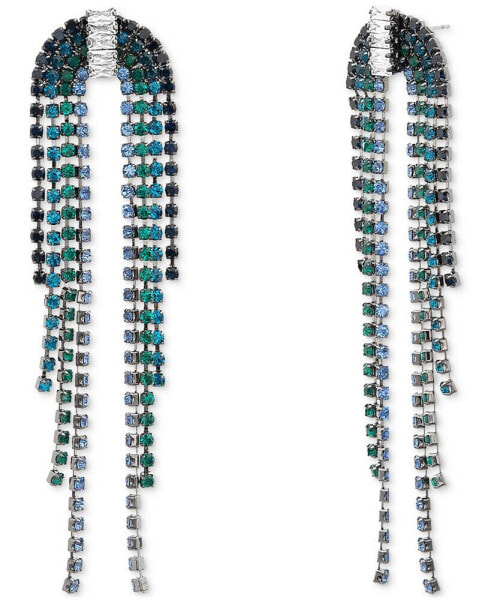 Silver-Tone Multicolor Rhinestone Chain Fringe U-Shape Chandelier Earrings