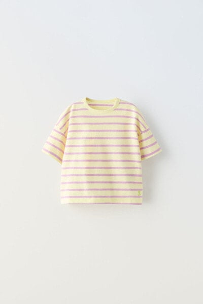 Woven striped t-shirt with embroidery