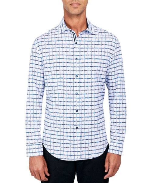 Men's Regular-Fit Non-Iron Performance Stretch Floral Grid-Print Button-Down Shirt