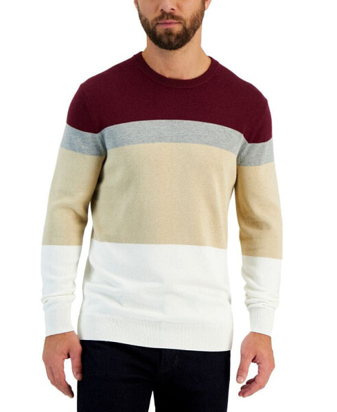 Men's Elevated Marled Colorblocked Long Sleeve Crewneck Sweater, Created for Macy's