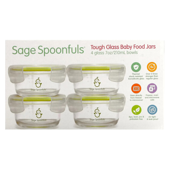 Баночки для детского питания Tough Glass Baby Food, 4 шт., 7 унций (210 мл) каждая Sage Spoonfuls
