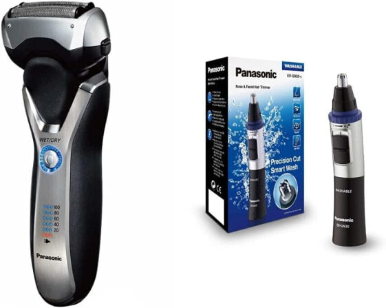 Panasonic ES-RT67 Wet/Dry Razor with 3 Shear Elements, Retractable Long Hair Trimmer, 5-Level Battery Indicator & Combo Pack Shear Blade and Shaving Foil for Razors