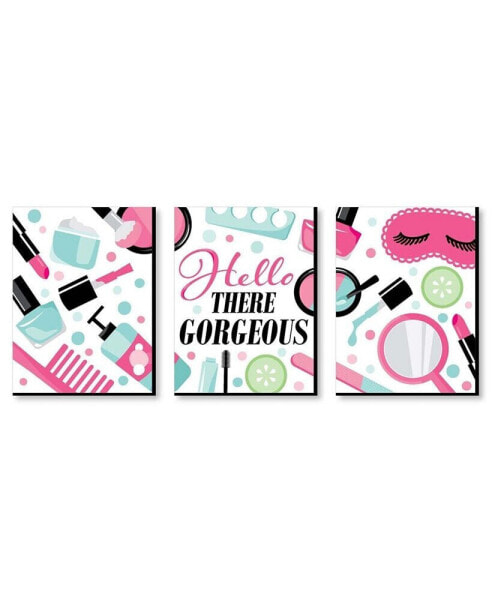 Spa Day - Girls Makeup Wall Art Room Decor - 7.5 x 10 inches - Set of 3 Prints