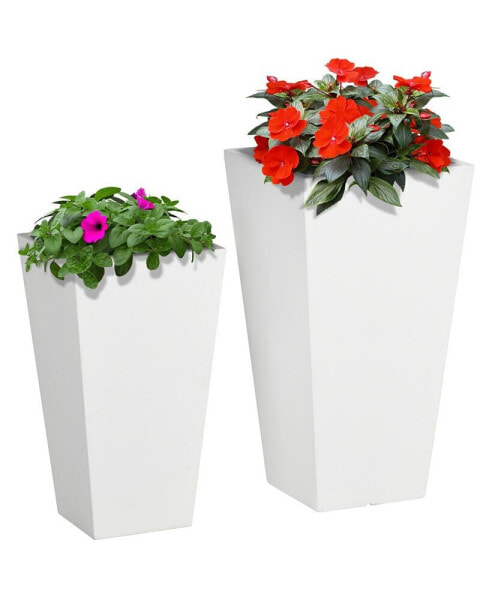 2-Pack Outdoor Planter Set, MgO Flower Pots with Drainage Holes, Durable & Stackable, for Entryway, Patio, Yard, Garden, White