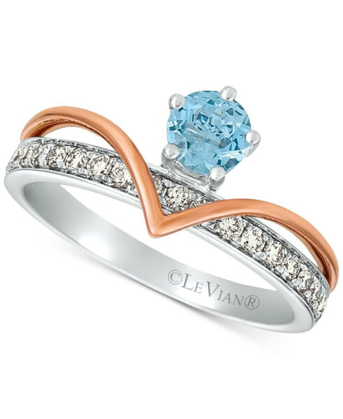 Royalty Collection® Sea Blue Aquamarine (1/3 ct. t.w.) & Nude Diamonds (1/3 ct. t.w.) Statement Ring in 14k White Gold and 14k Rose Gold