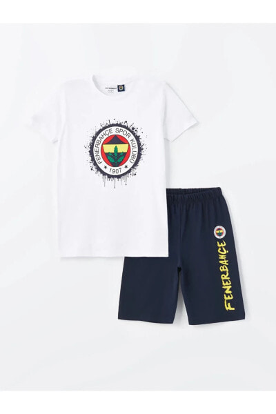 LCW Kids Bisiklet Yaka Fenerbahçe Baskılı Erkek Çocuk Şortlu Pijama Takımı