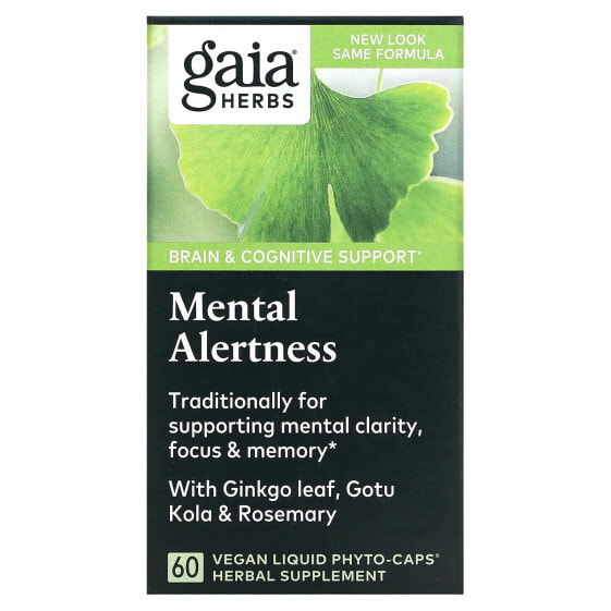 Улучшение памяти и работы мозга Бад Gaia Herbs Mental Alertness 60 растительных жидких капсул