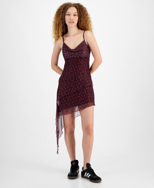 Juniors' Tiered Asymmetric Mini Dress