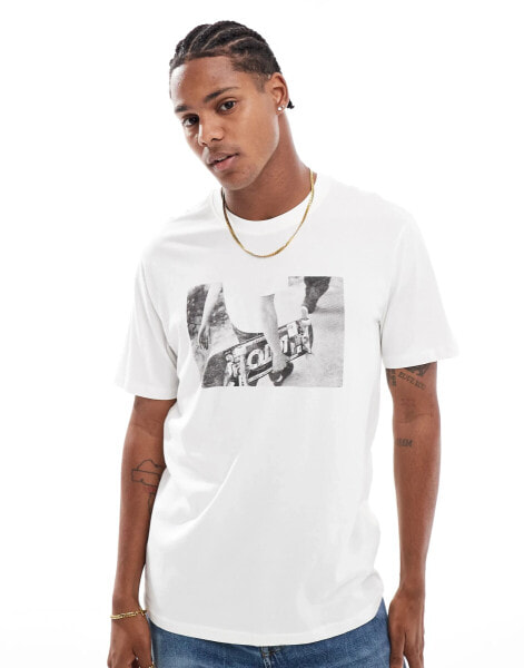 ONLY & SONS regular t-shirt with skateboard print in white