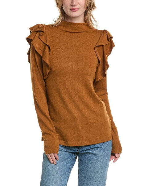 Luxe Always Ruffle Sweater Women's Brown S