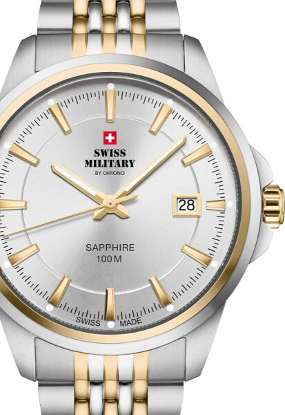 Часы и аксессуары Swiss Military SM34104.04 Классические наручные часы Saphirglas 40 мм 10ATM, золото-серебряного цвета, Swiss Made
