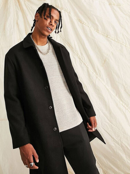 ASOS DESIGN oversized wool mix overcoat in black