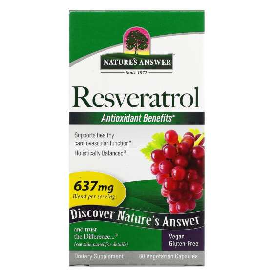 БАД ресвератрол Nature's Answer 637 мг, 60 капсул (вегетарианские)