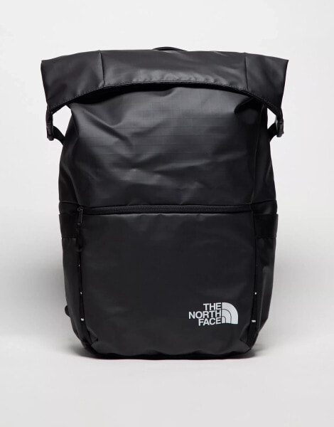 The North Face Base Camp Voyager roll top logo backpack in black