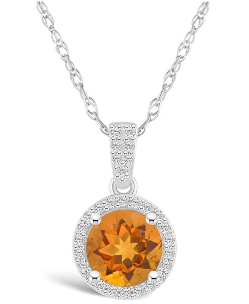 Citrine (1-1/4 ct. t.w.) and Lab Grown Sapphire (1/6 ct. t.w.) Halo Pendant Necklace in 10K White Gold