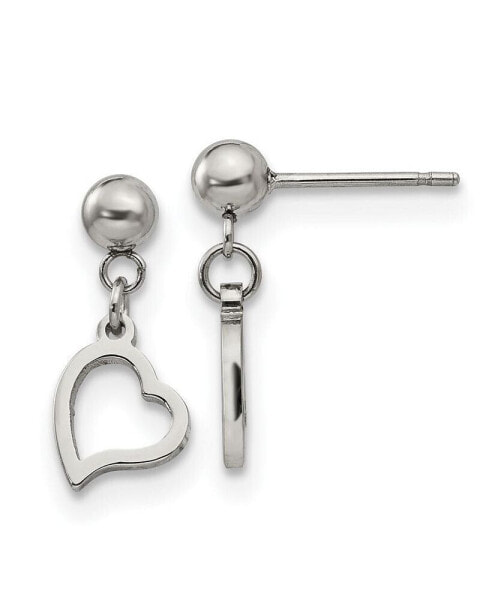 Stainless Steel Polished Ball Heart Dangle Earrings