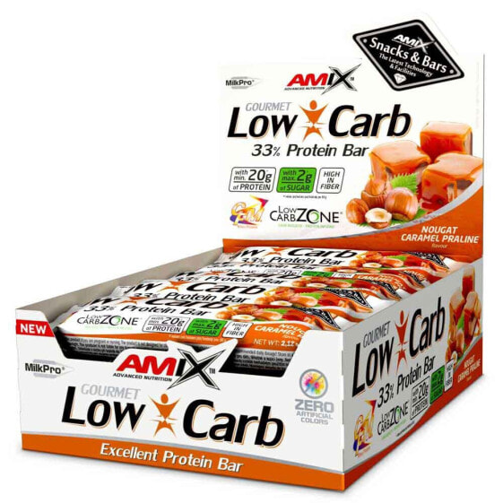 AMIX Low Carb 33% 60g Protein Bars Box Nougat&Caramel 15 Units