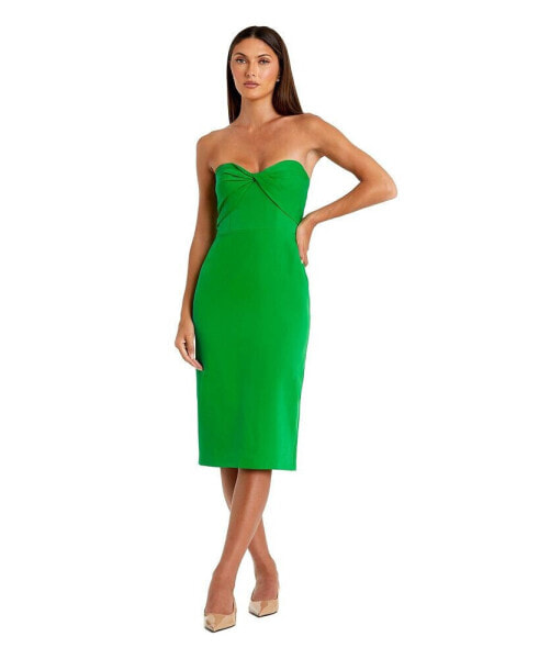 Women's Crepe Strapless Twist Top Fitted Midi Dress