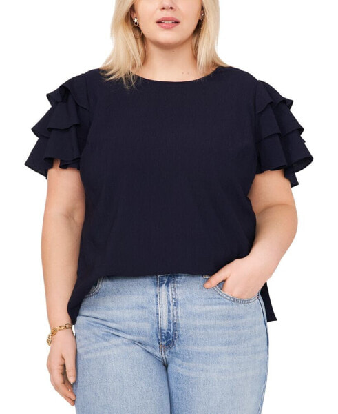 Plus Size Crewneck Tiered Ruffle Sleeve Top