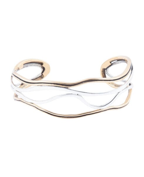 Fresh Genuine Bronze and Sterling Silver Abstract Cuff Bracelet