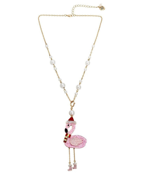 Betsey Johnson faux Stone Santa Flamingo Convertible Ornament Necklace