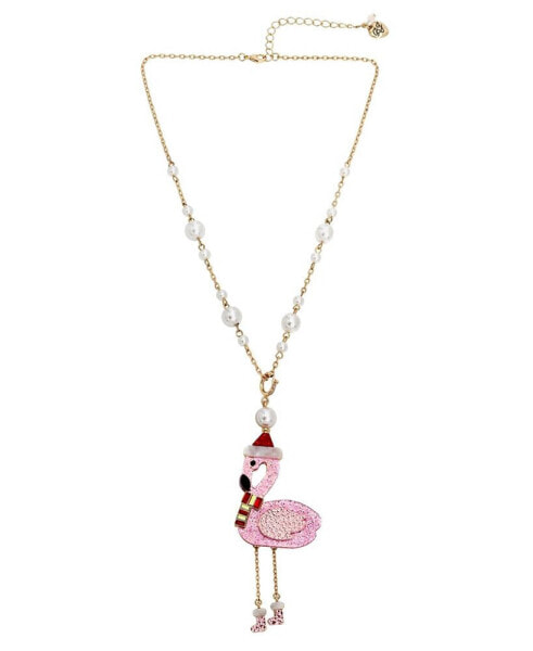 Faux Stone Santa Flamingo Convertible Ornament Necklace