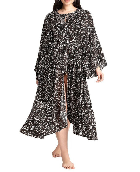 Plus Size Selfbelt Front Cover Up Kaftan