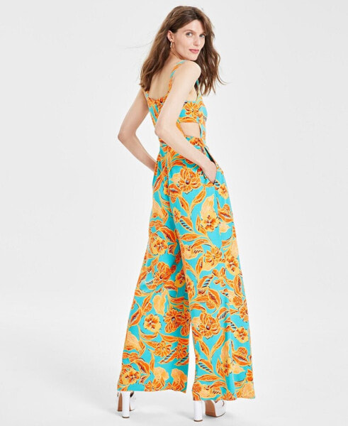 Women's Floral-Print Cutout Jumpsuit, Created for Macy's
