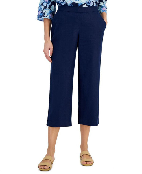 Women's 100% Linen Solid Cropped Pull-On Pants, Created for Macy's